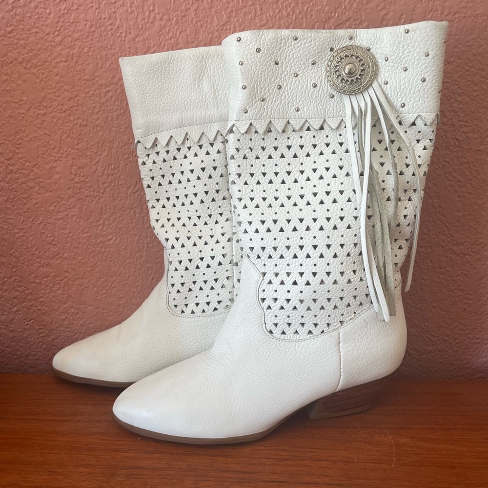 Vintage 80s Calico White Leather Pony Skin Boots